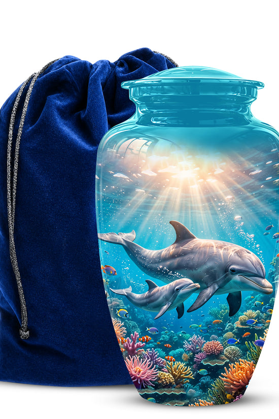 Baby Dolphin With Mother - Beautiful Artistic Urn To Tribute Mom Ashes