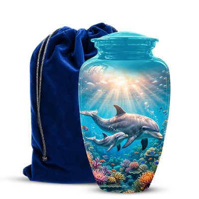 Baby Dolphin With Mother - Beautiful Artistic Urn To Tribute Mom Ashes