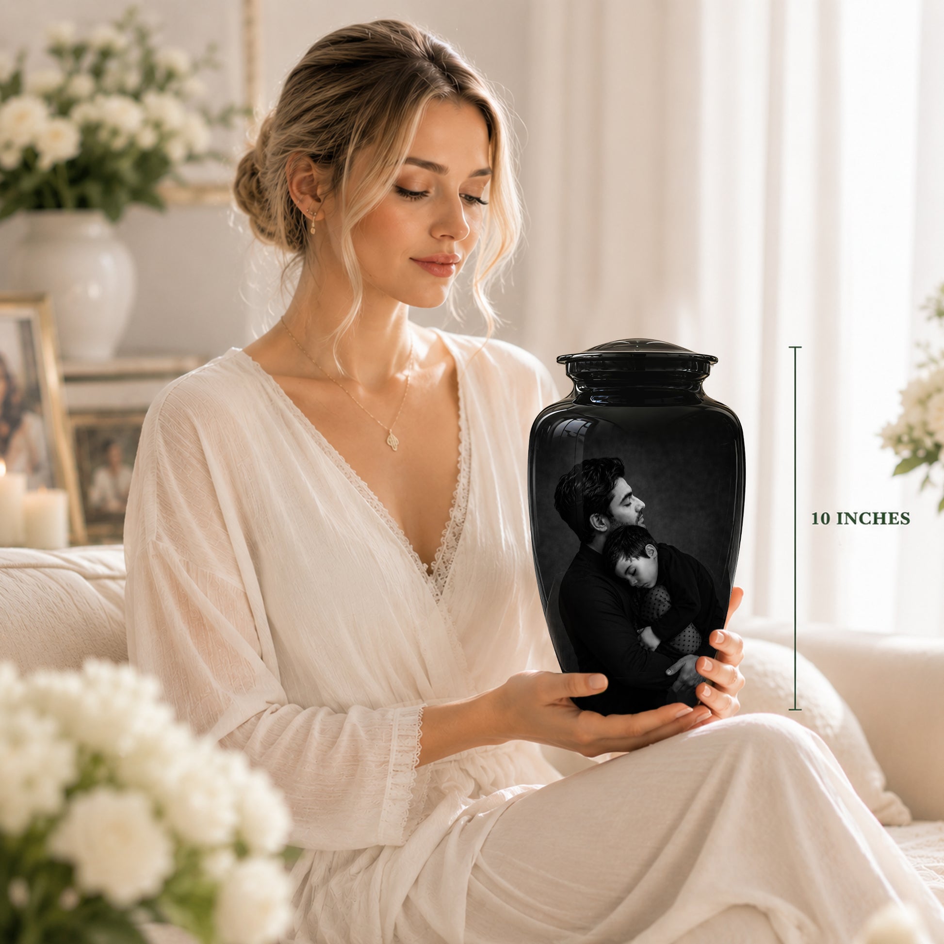 Black Father & Son Memorial Urn - Custom Cremation To Tribute Dad Ashes