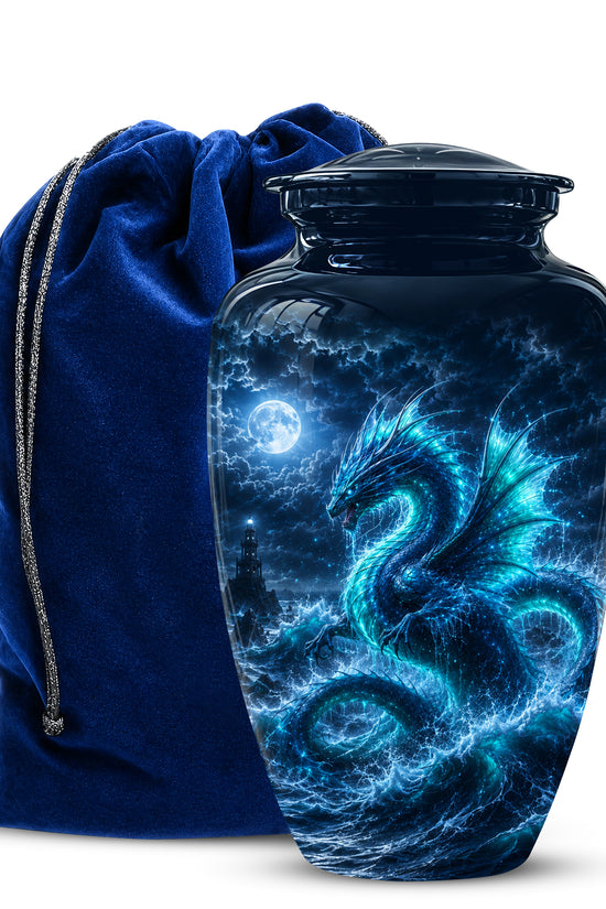 Mystical Blue Dragon Cremation Urn - Custom Handmade Burial Urns