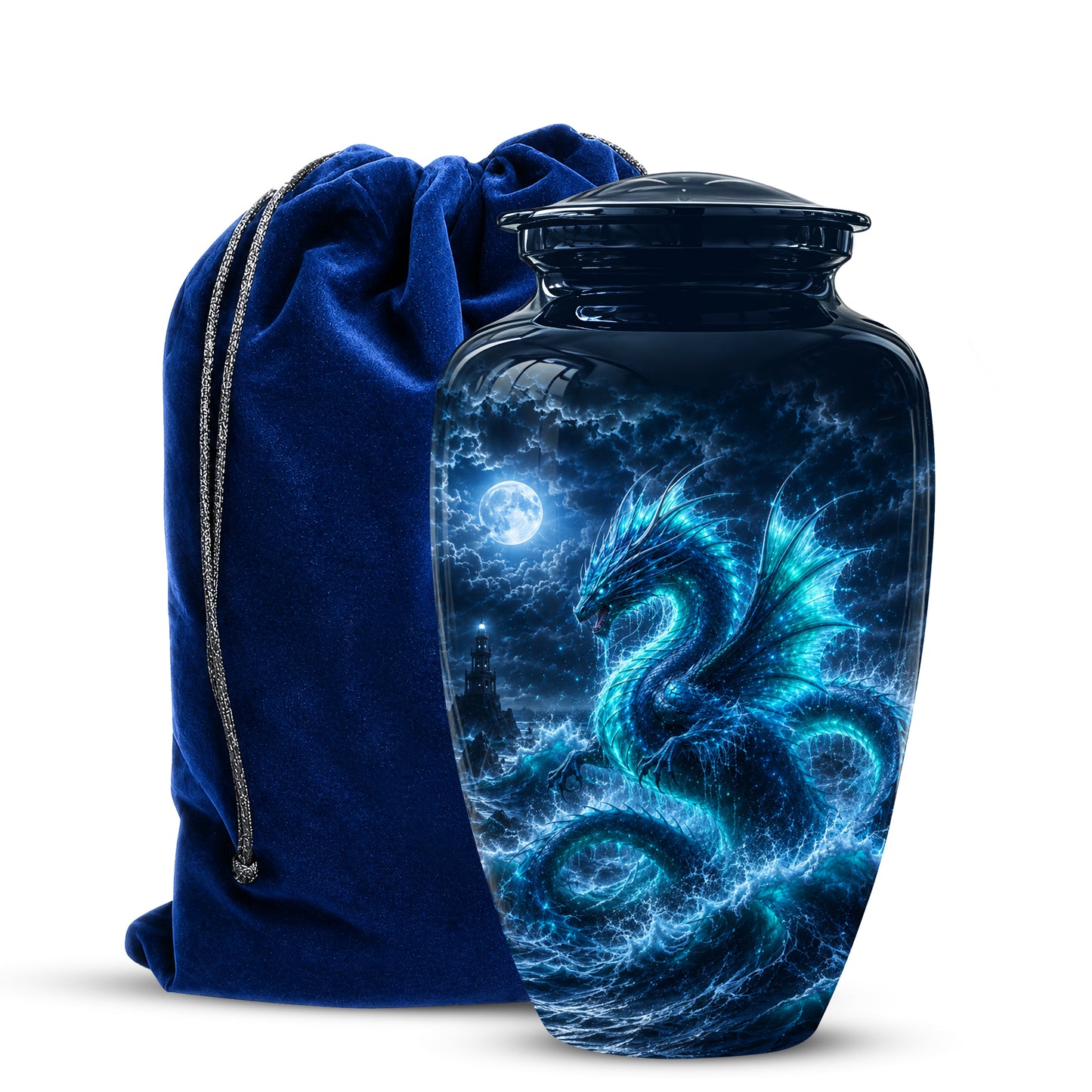 Mystical Blue Dragon Cremation Urn - Custom Handmade Burial Urns