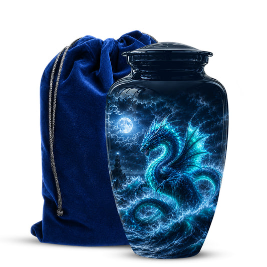 Mystical Blue Dragon Cremation Urn - Custom Handmade Burial Urns
