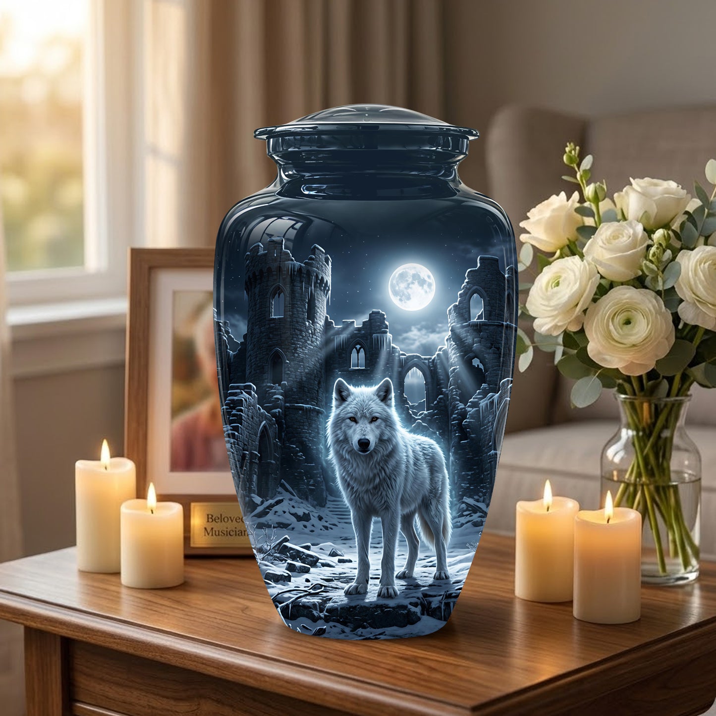 Night Wolf Memorial Urn - Moonlight Funeral Urns For Men & Women Ashes