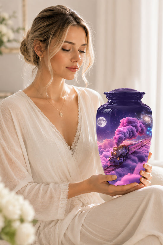 Fantasy Train Cremation Urn – Purple Cloud Memorial Urns For Human Ashes