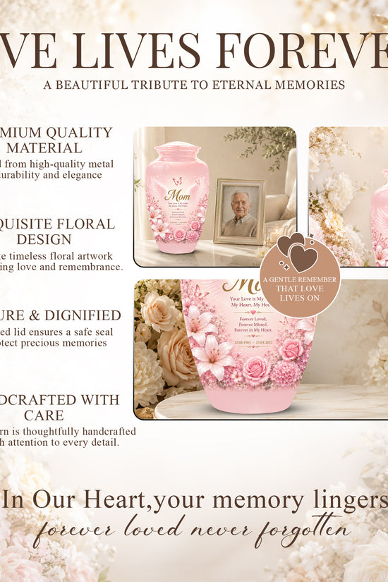 Angel Wings Funeral Urn for Mom – Pink Aluminium Burial Urn for Human Ashes