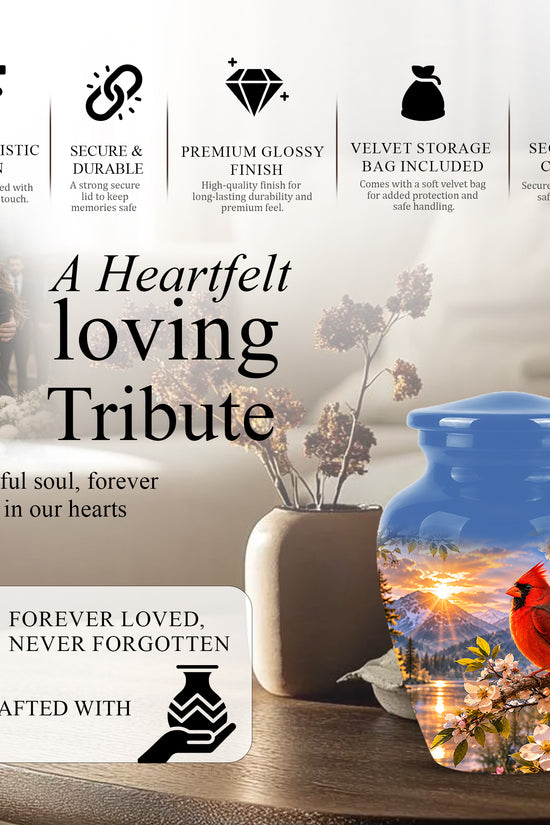 Red Cardinal Bird Cremation Urns - Beautiful Memorial Urns For Ashes