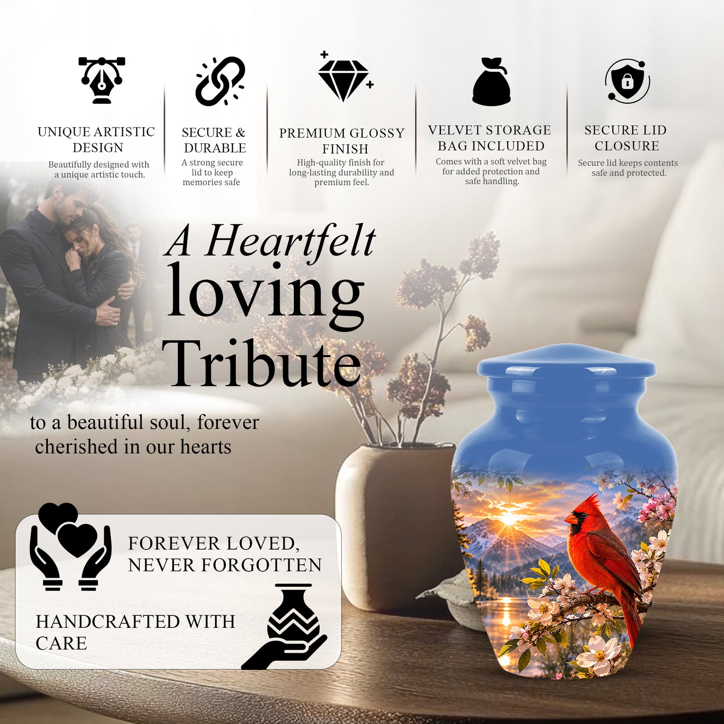 Red Cardinal Bird Cremation Urns - Beautiful Memorial Urns For Ashes