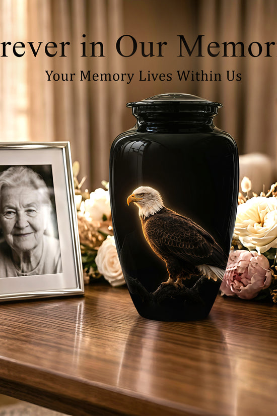 Bald Eagle Cremation Urn - Personalized Black Urns For Human Ashes