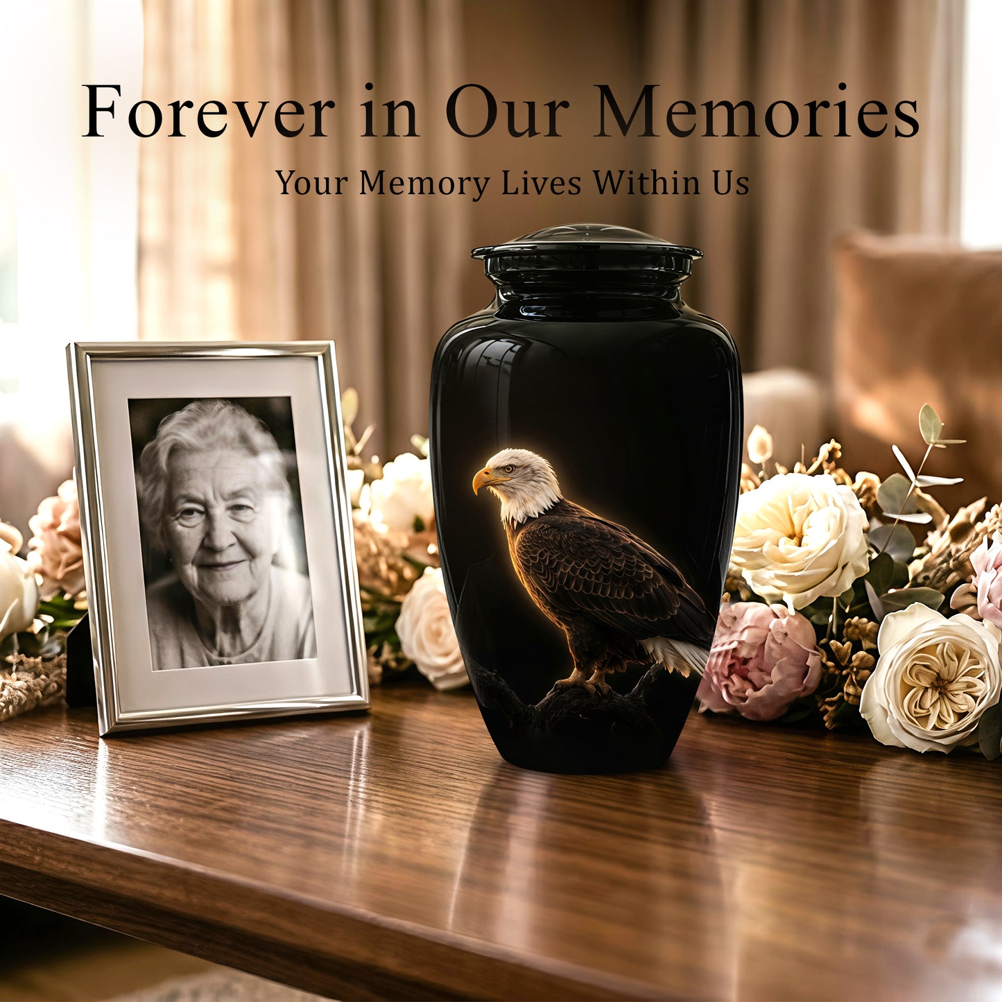Bald Eagle Cremation Urn - Personalized Black Urns For Human Ashes
