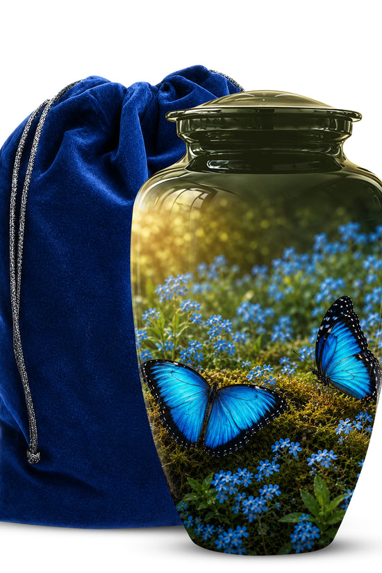 Handcrafted Blue Butterfly Memorial Urn - Elegant Funeral Urns For Mom
