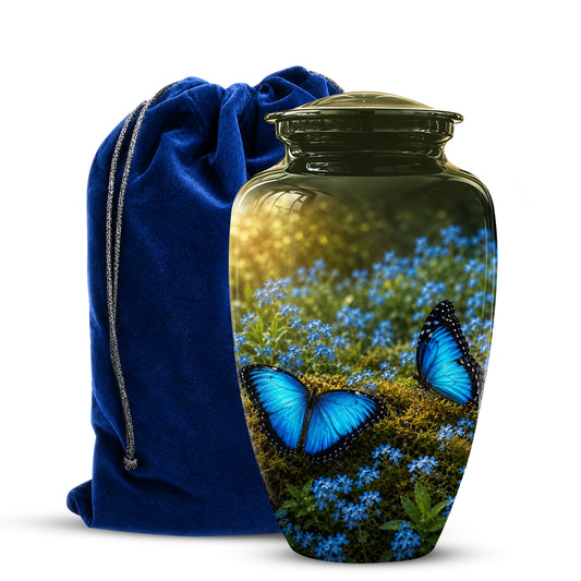 Handcrafted Blue Butterfly Memorial Urn - Elegant Funeral Urns For Mom