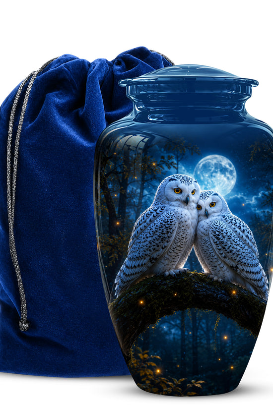 Snowy Owls Cremation Urn - Moonlight Owl Funeral Urns For Human Ashes