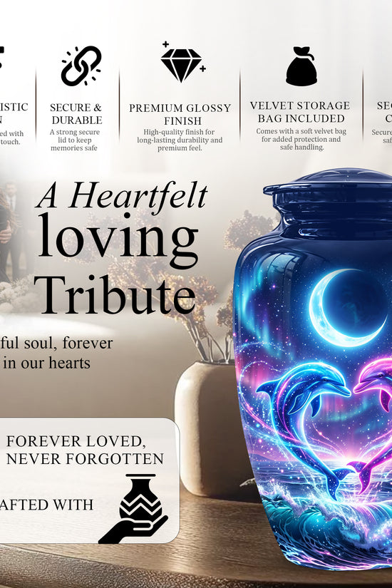 Heart Dolphin Cremation Urn for Ashes – Celestial Moon Memorial Urns