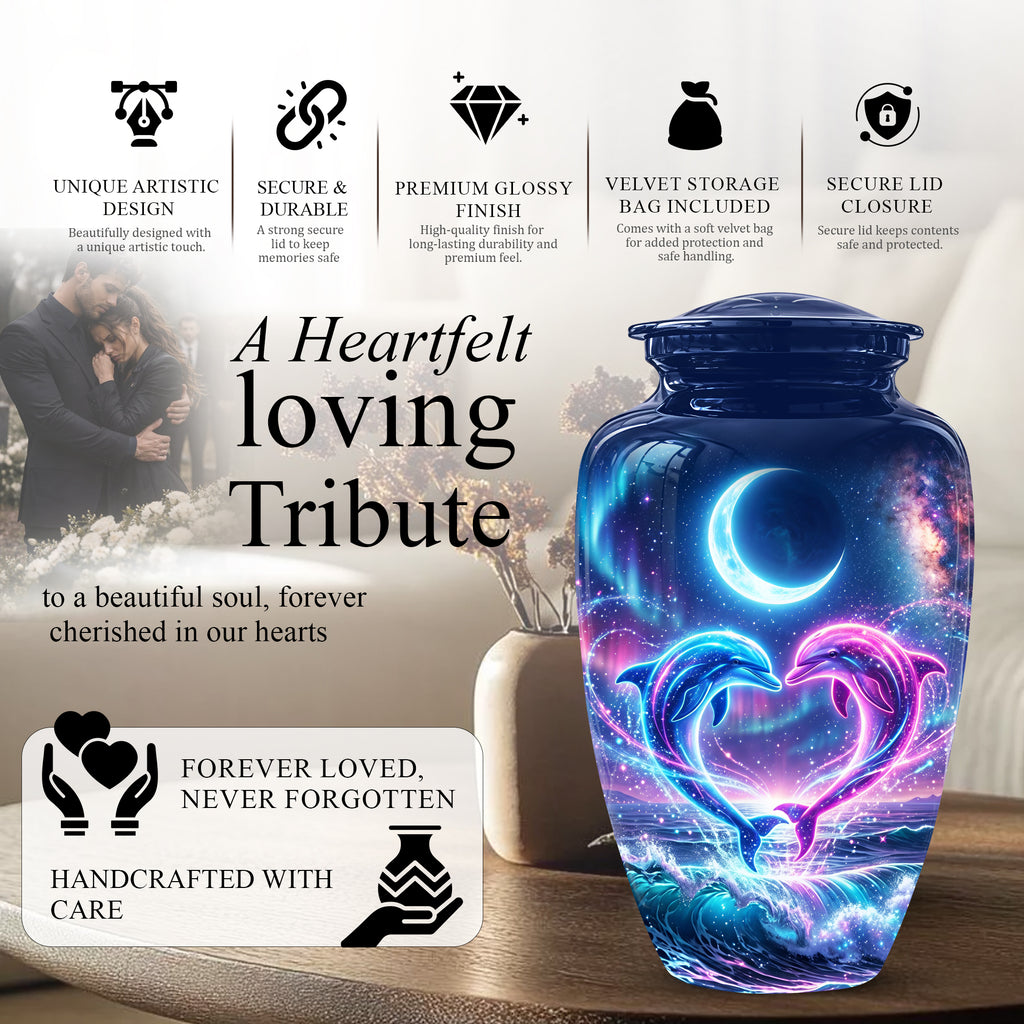 Heart Dolphin Cremation Urn for Ashes – Celestial Moon Memorial Urns