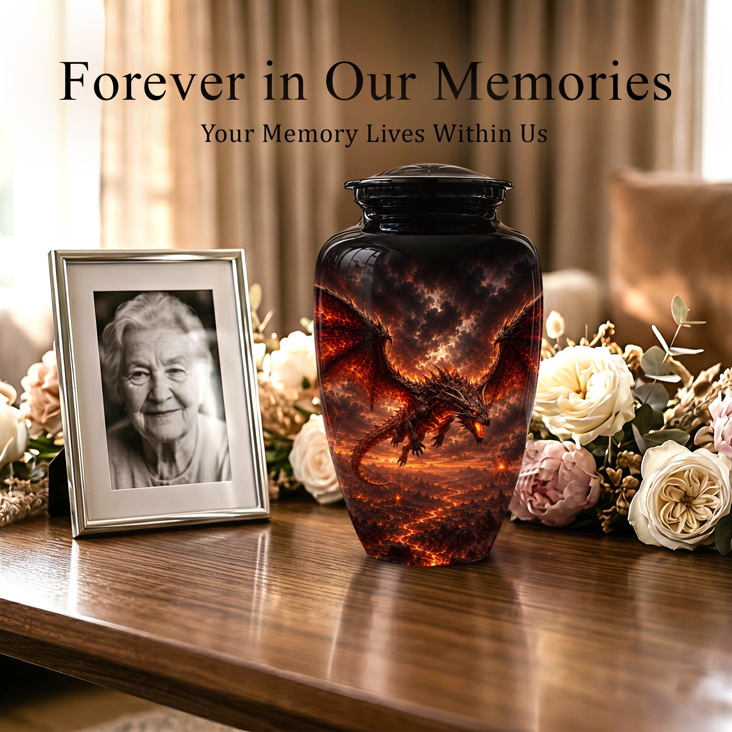 Dragon Fire Cremation Urn - Artistic Mythical Burial Urns For Human Ashes