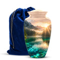 Serene Mountain Lake Cremation Urn- Custom Memorial Art Urns For Ashes