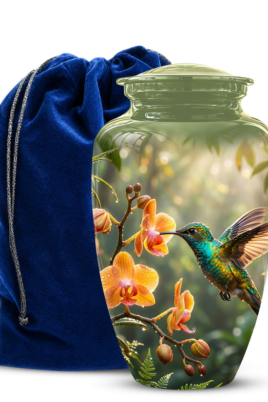 Colorful Hummingbird Urn - Green Cremation Urn For Nature Lovers Ashes