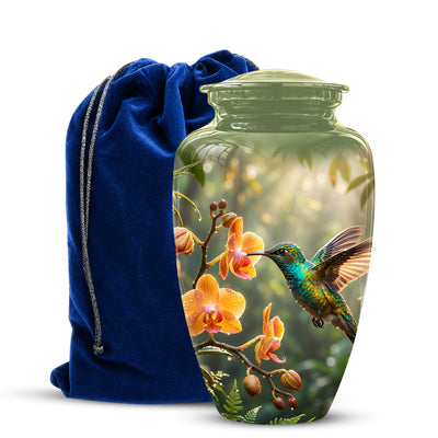 Colorful Hummingbird Urn - Green Cremation Urn For Nature Lovers Ashes