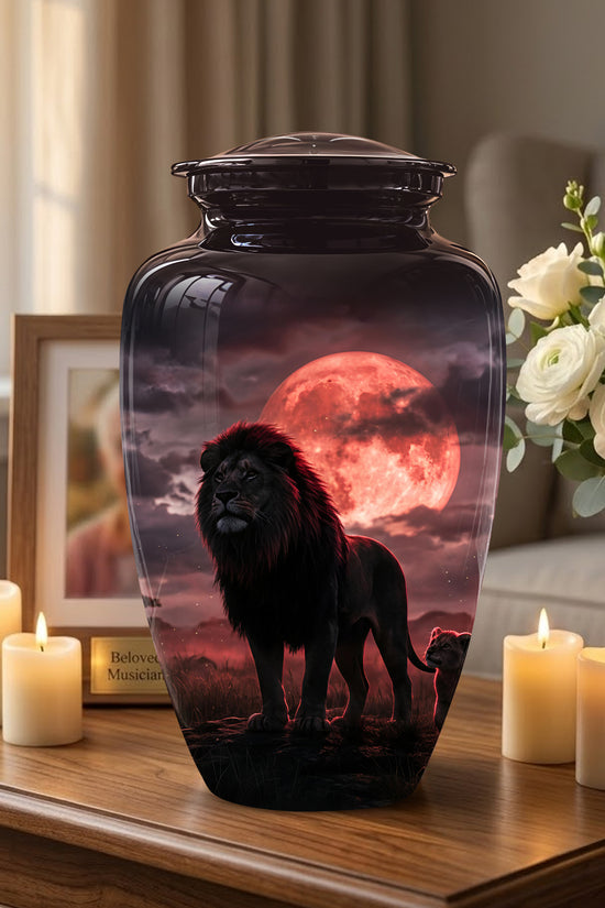 Lion Themed Cremation Urns - Blood Moon Scenic Urns For Loved Ones