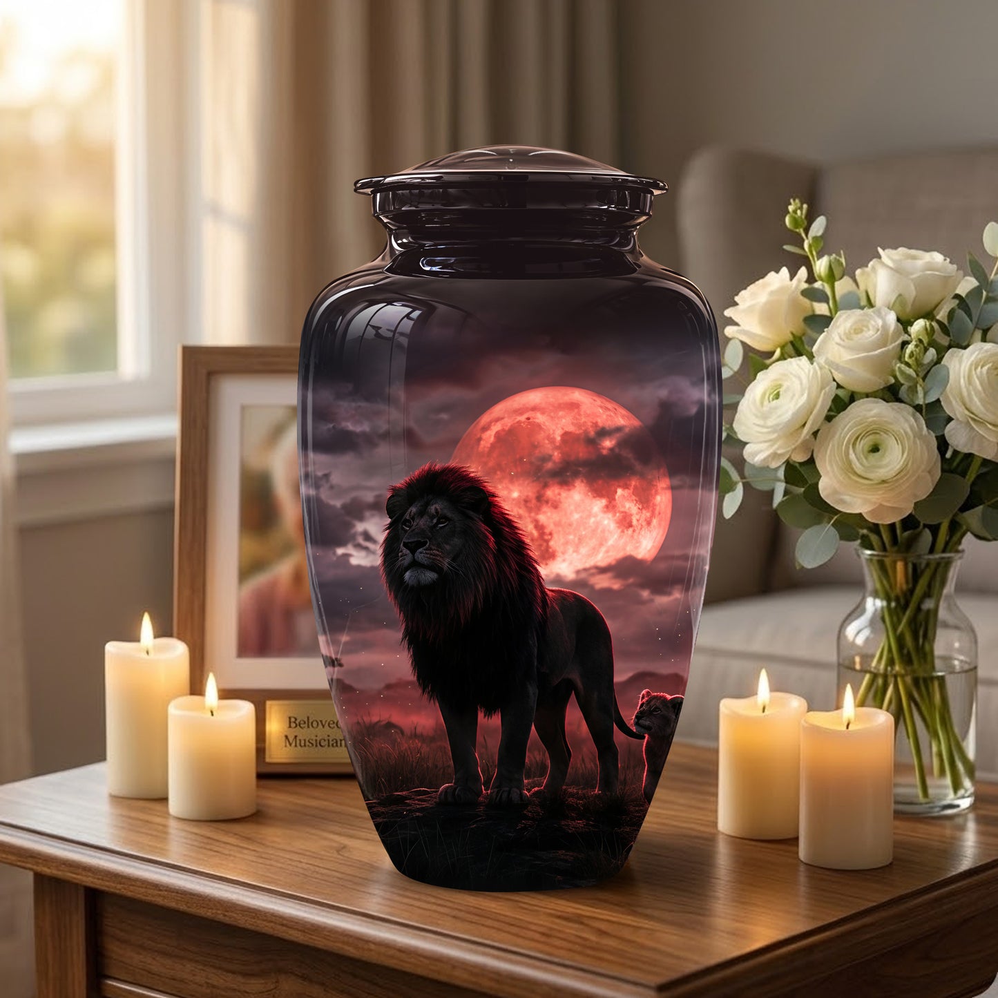 Lion Themed Cremation Urns - Blood Moon Scenic Urns For Loved Ones