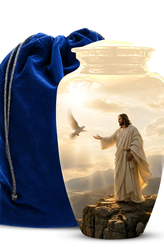 Jesus With Dove Themed Urn - Peaceful Eternal Rest Urn For Human Ashes