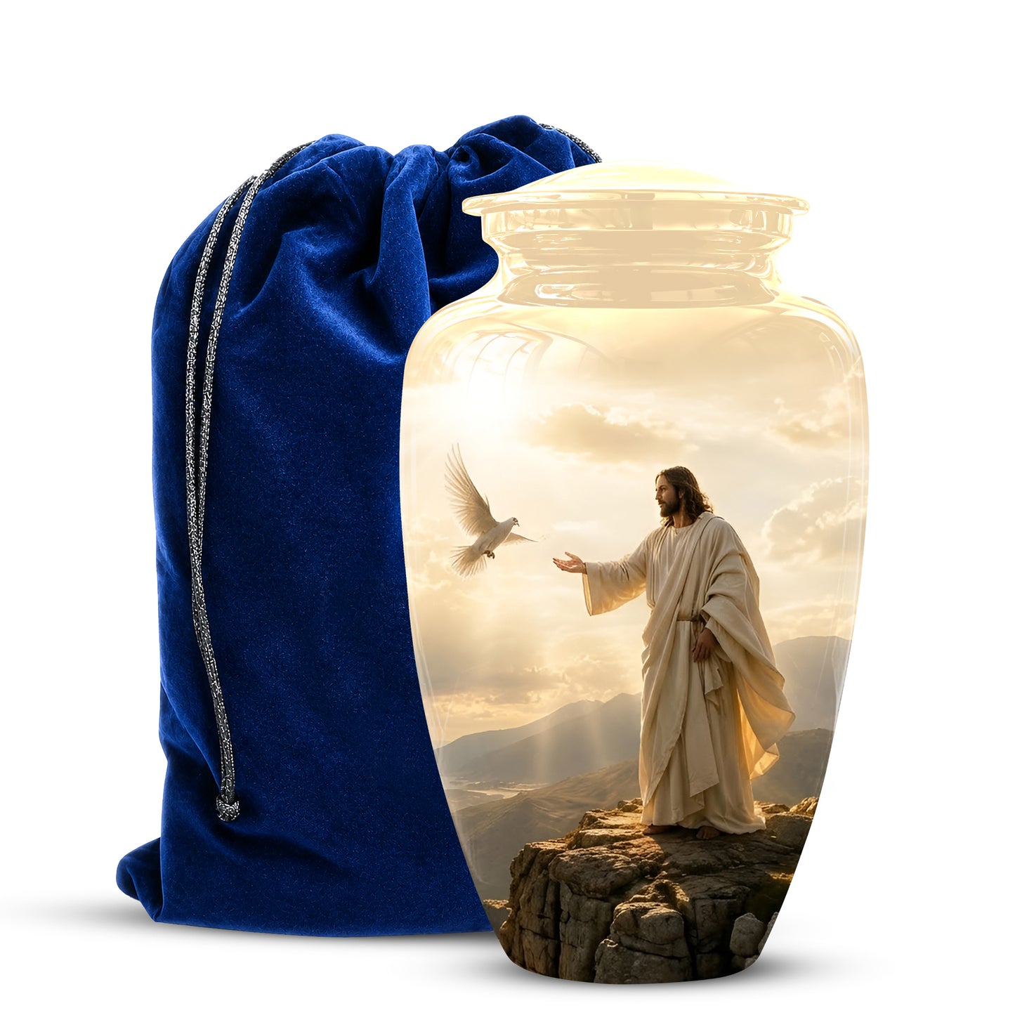 Jesus With Dove Themed Urn - Peaceful Eternal Rest Urn For Human Ashes