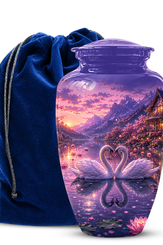 Couple Swan Cremation Urn - Purple Memorial Urns For Loved Ones Ashes