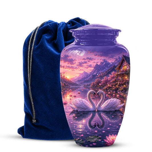 Couple Swan Cremation Urn - Purple Memorial Urns For Loved Ones Ashes