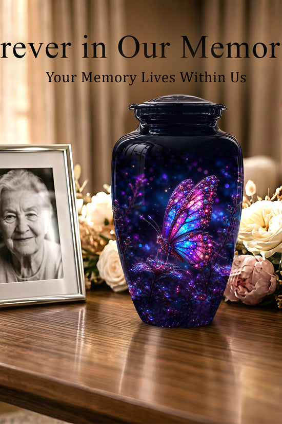 Glowing Purple Butterfly Cremation Urn - Custom Urns For Women Ashes