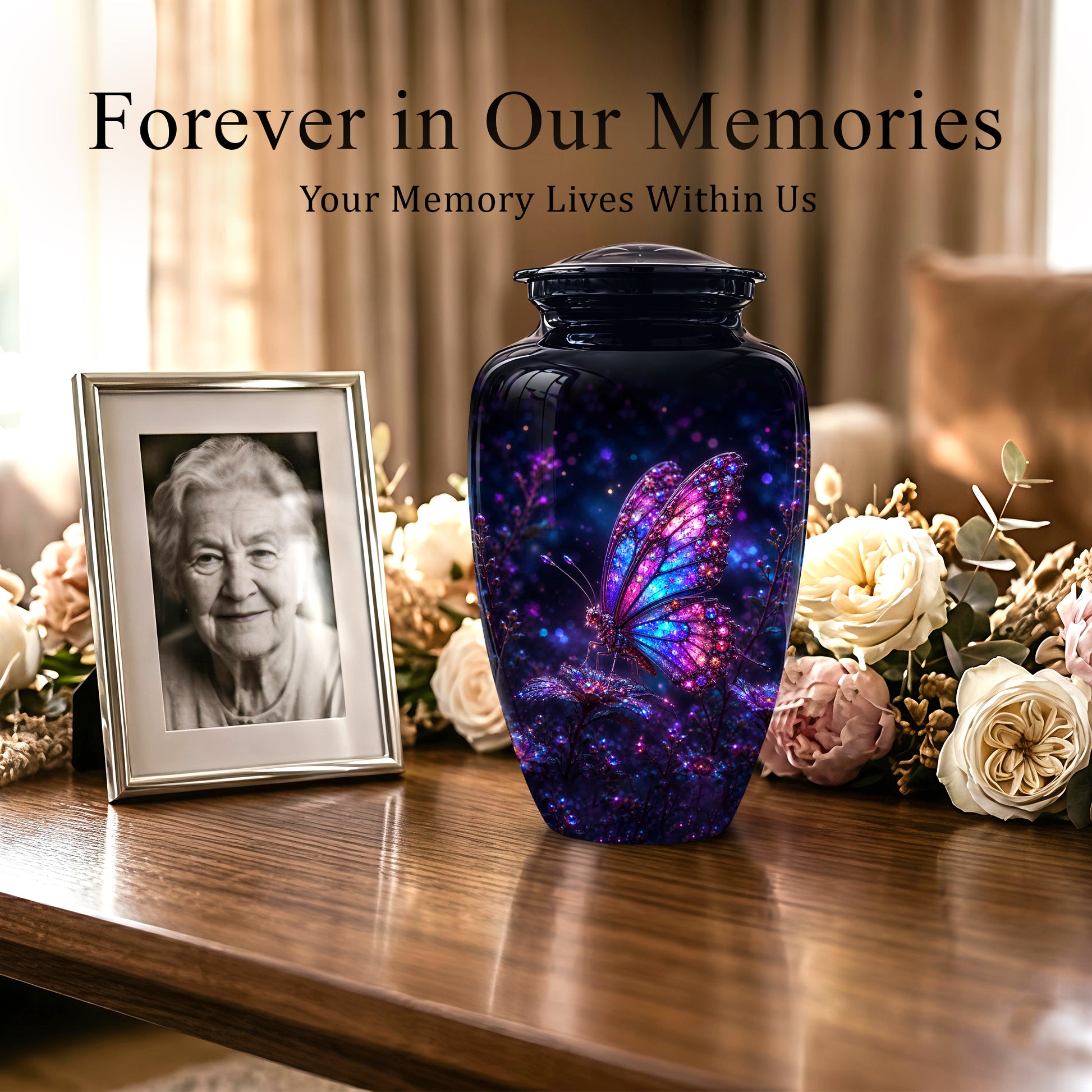Glowing Purple Butterfly Cremation Urn - Custom Urns For Women Ashes
