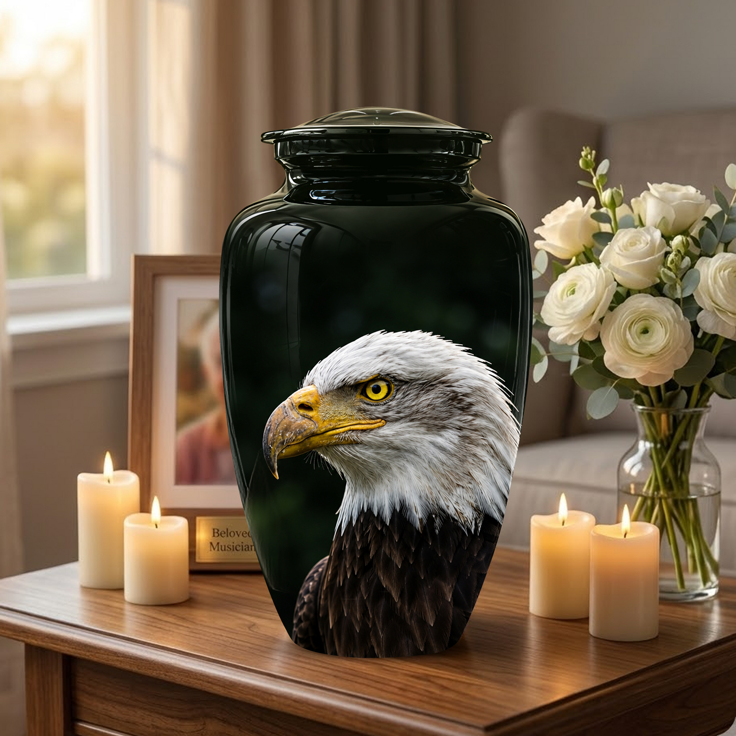 Patriotic Eagle Cremation Urn - Black Memorial Father Urns For Ashes