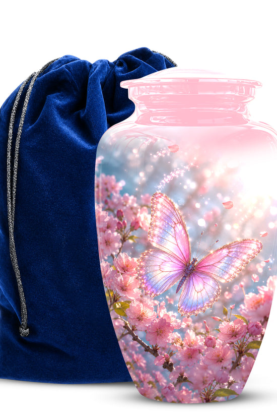 Personalized Pink Butterfly Memorial Urn - Handmade Urns For Mom Ashes