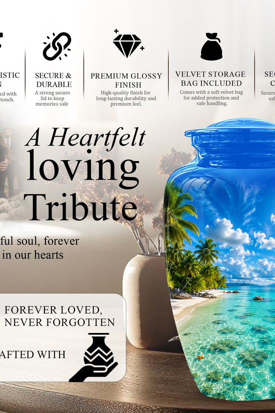 Beach Themed Memorial Urn - Beautifully Handcrafted Urns For Human Ash