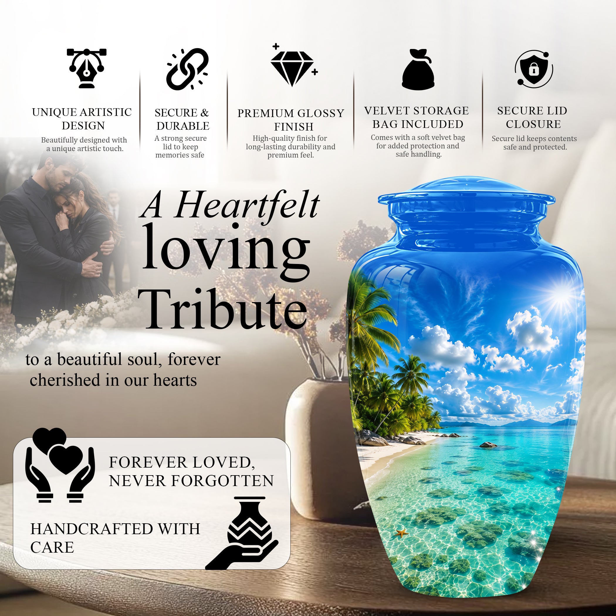 Beach Themed Memorial Urn - Beautifully Handcrafted Urns For Human Ash