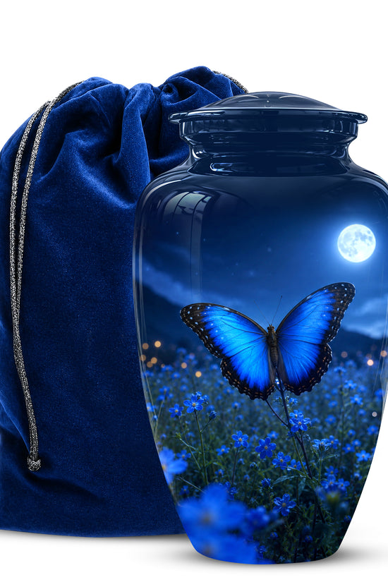 Personalized Blue Butterfly Cremation Urn - Handcrafted Urns For Mom