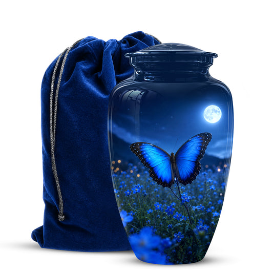 Personalized Blue Butterfly Cremation Urn - Handcrafted Urns For Mom