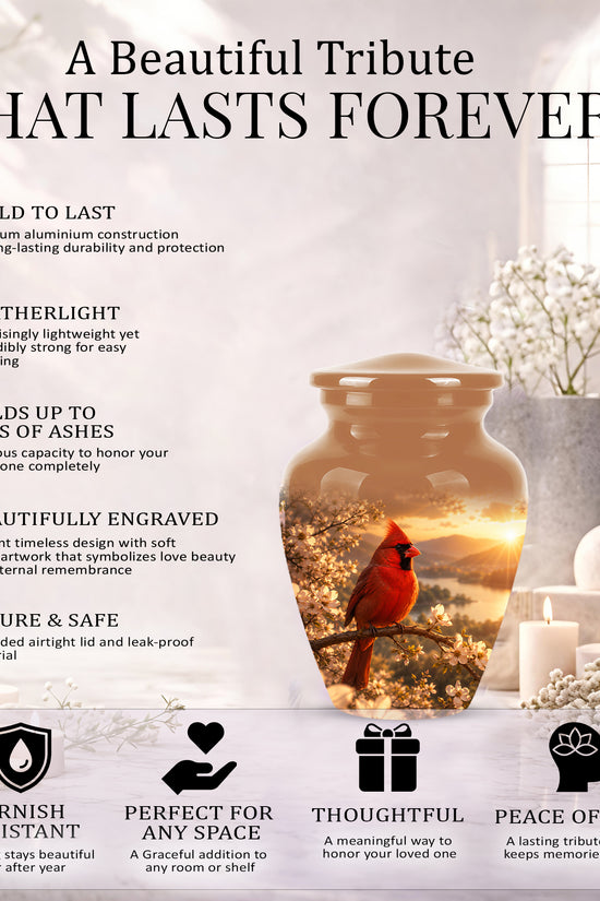 Red Cardinal Bird - Beautiful Sunset Scenic Burial Urns For  Ashes