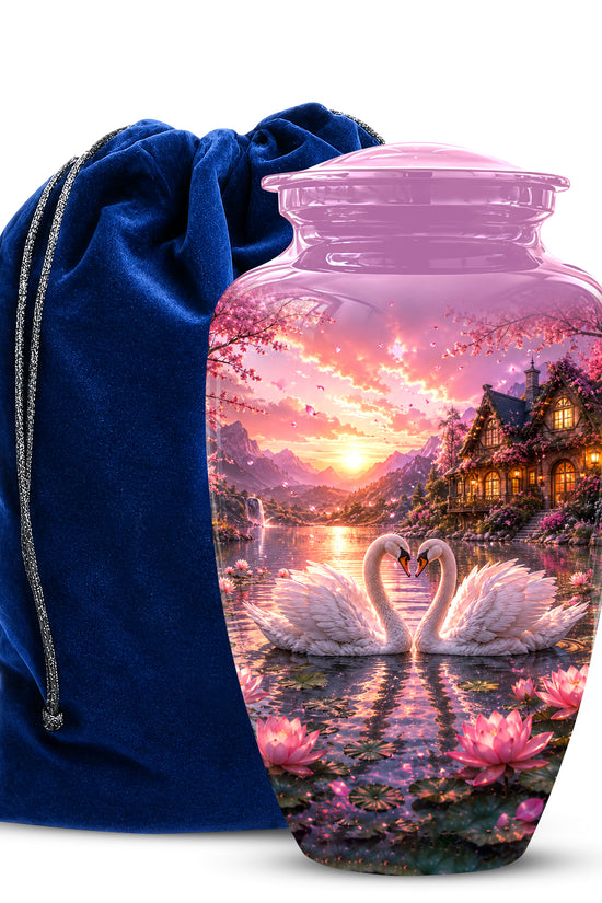 Couple Swan Memorial Urn - Peaceful Classic Urn For Lover's Ashes