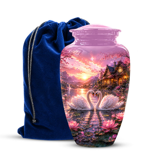 Couple Swan Memorial Urn - Peaceful Classic Urn For Lover's Ashes