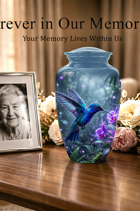 Flying Blue Hummingbird Urn - Majestic Memorial Urns For Human Ashes