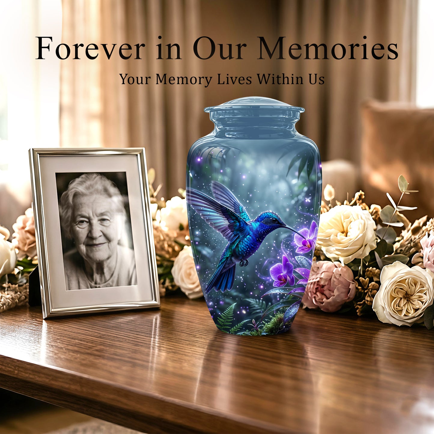 Flying Blue Hummingbird Urn - Majestic Memorial Urns For Human Ashes