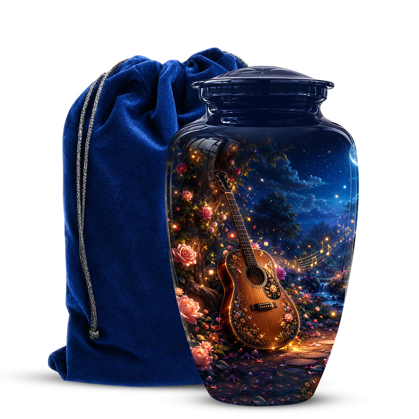 Acoustic Guitar & Starry Night Urn - Custom Funeral Urns For Musicians