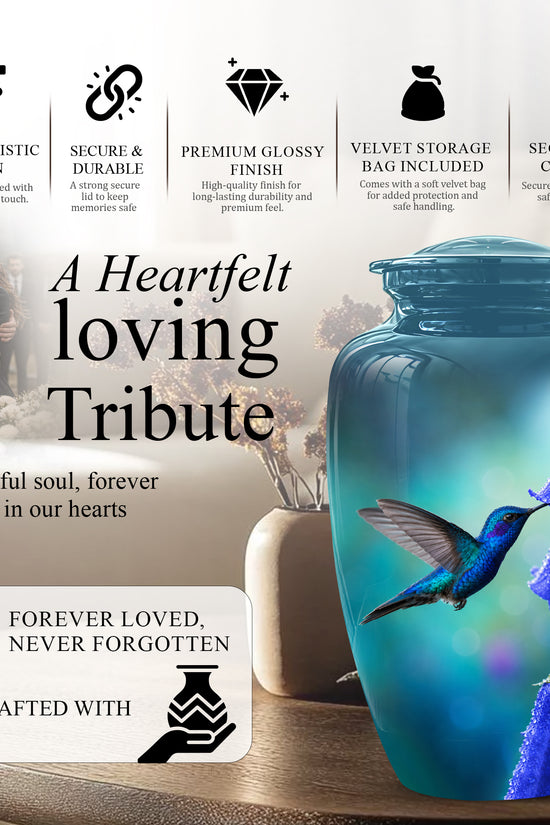 Blue Hummingbird Custom Urn - Majestic Funeral Urns For Ashes On Sale