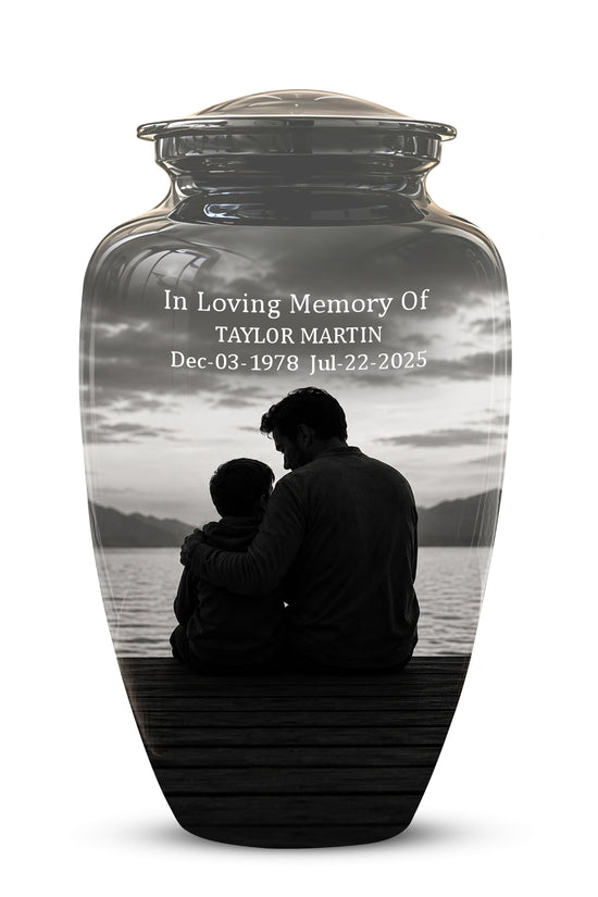 Handcrafted Father Memorial Urn - Black Personalized Urn For Dad Ashes