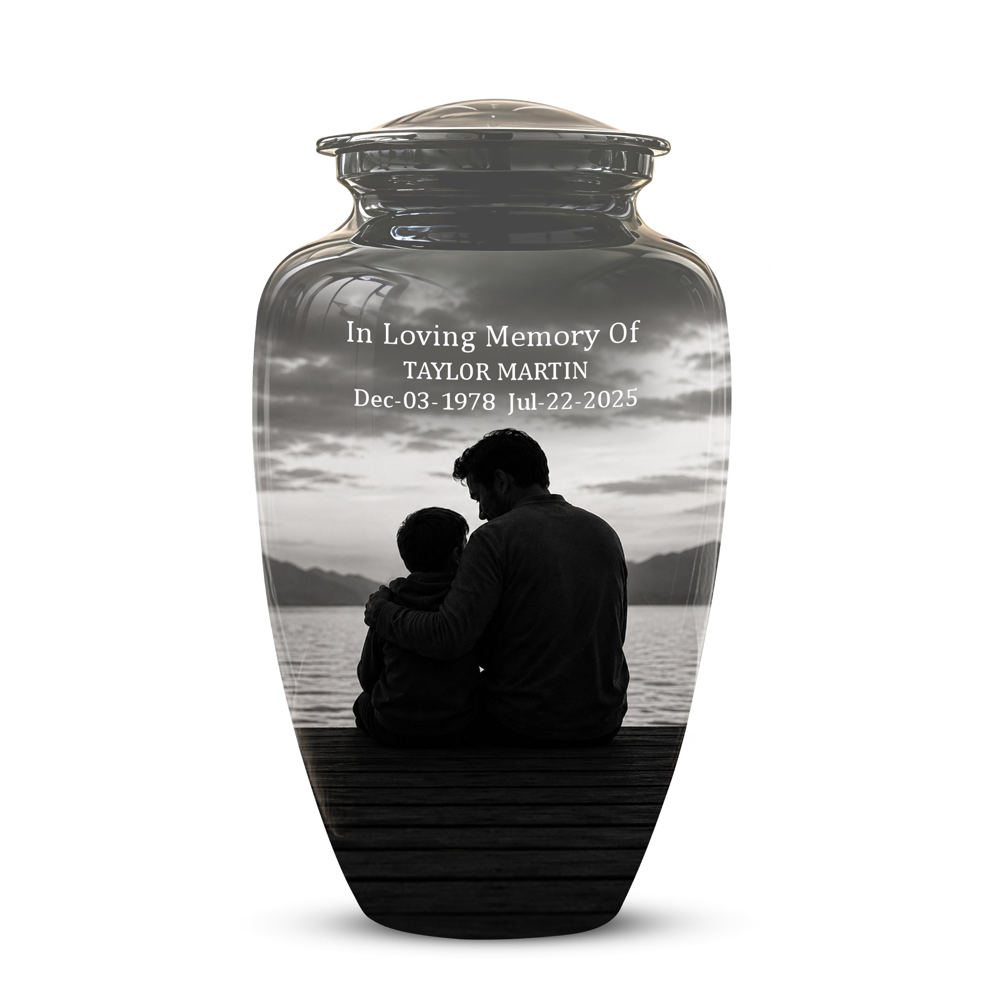 Handcrafted Father Memorial Urn - Black Personalized Urn For Dad Ashes
