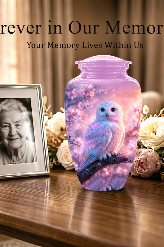 White Owl Cremation Urn - Beautiful Pink Memorial Urns For Human Ashes