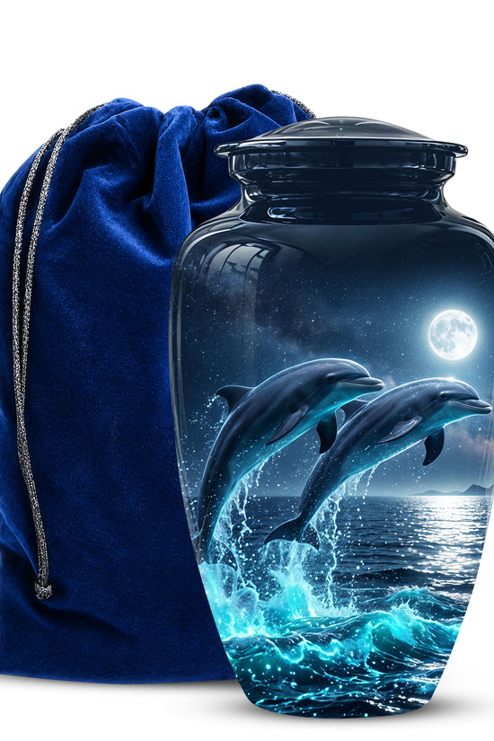 Beautiful Playful Dolphin Cremation Urn - Custom Moonlight Urns For Women