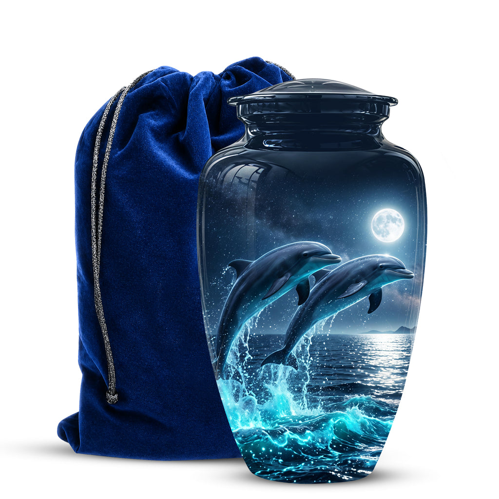 Beautiful Playful Dolphin Cremation Urn - Custom Moonlight Urns For Women