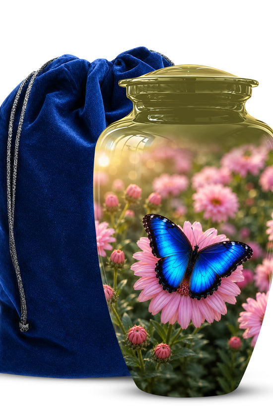 Personalized Blue Butterfly Urn - Pink Flower Memorial Urns For Ashes