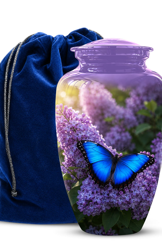 Blue Butterfly Cremation Urn - Purple Color Memorial Urns For Human Ashes